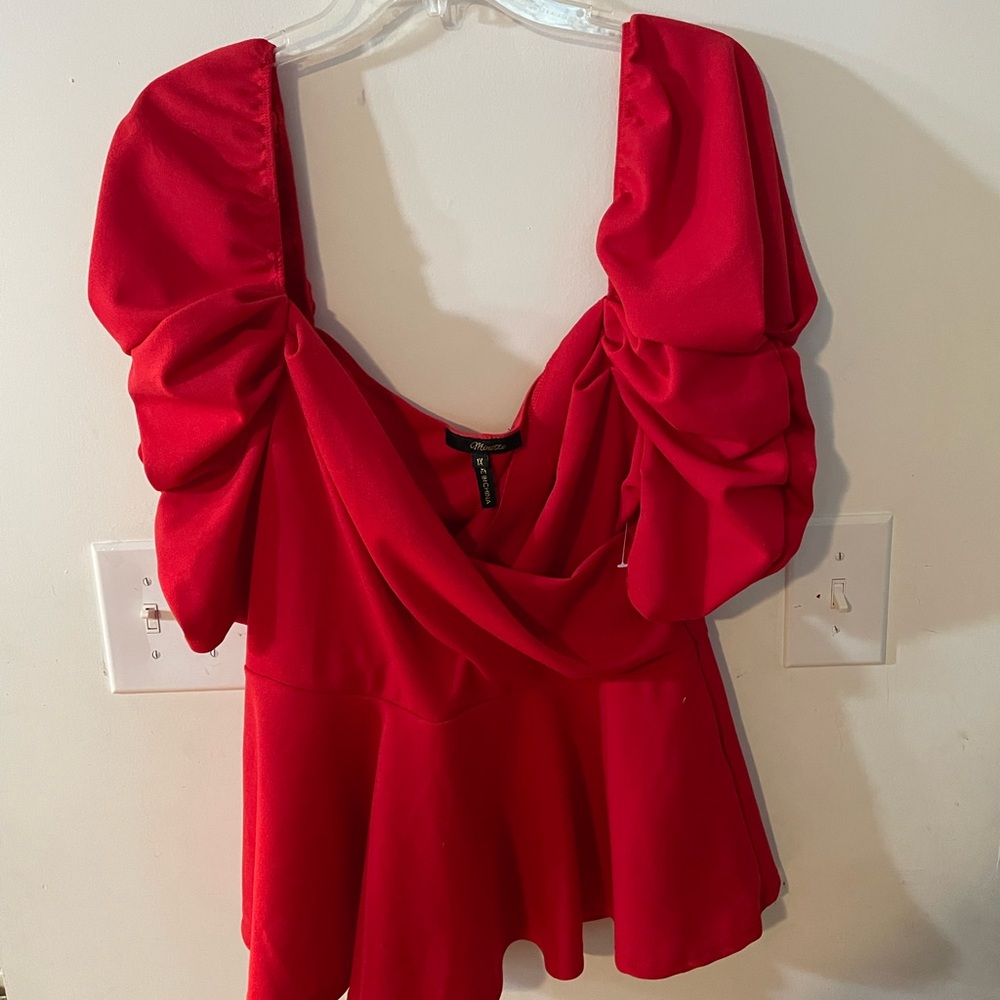 Minette Red Draped Peplum Women's Top Size 1X